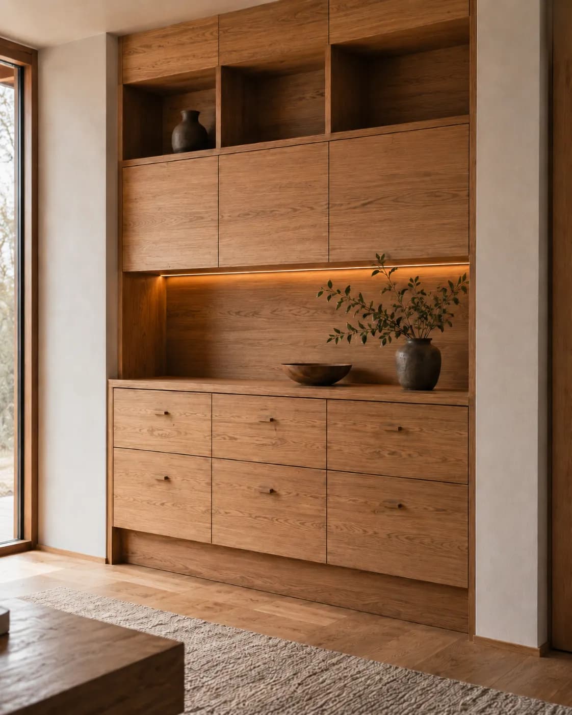 Werkstattaufnahme: Einbauschrank aus Eiche mit Werkzeugwand