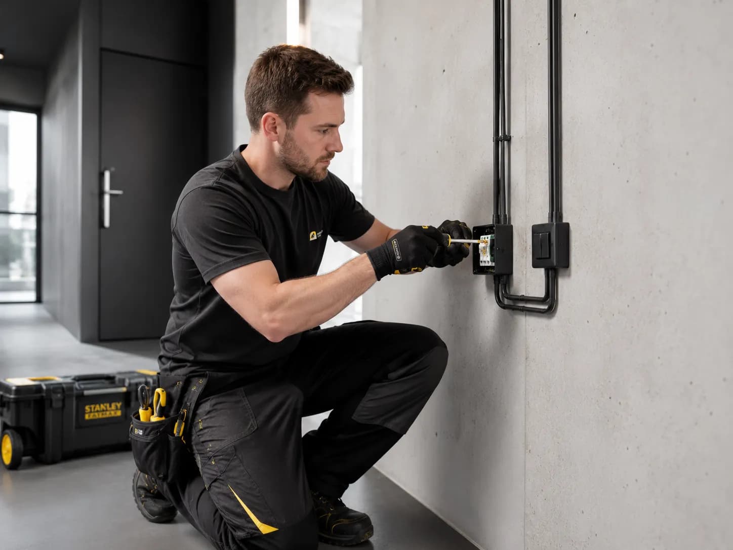 Elektriker bei der Montage einer Installation vor Ort